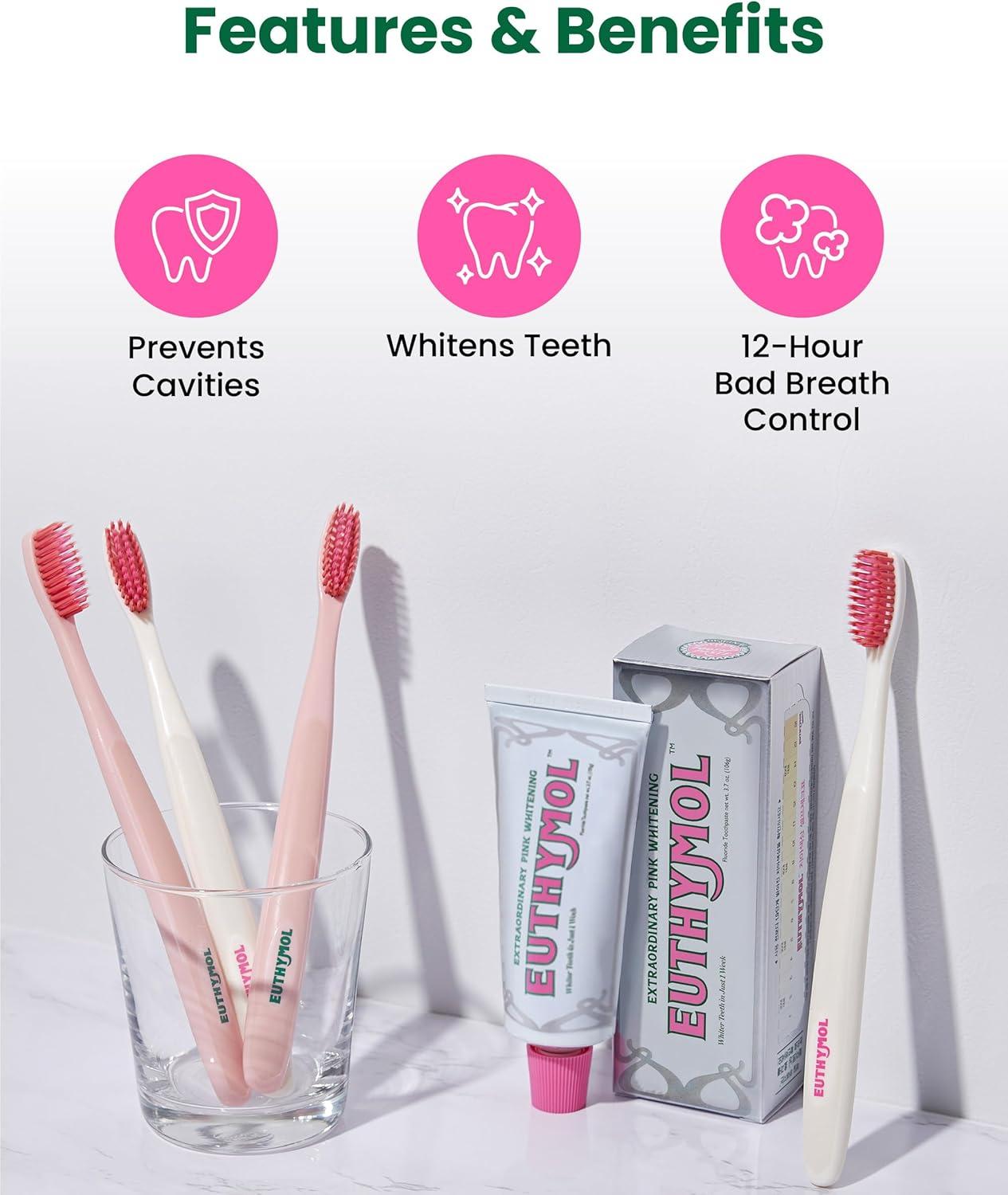 image:imageEUTHYMOL Whitening Toothpaste Pack of 5 and Whitening ToothbrushWhite Pack of 6 Stain Removal in 2 Weeks LongLasting Freshness for Sensitive Gum amp TeethPremium Soft DualTension Bristles
