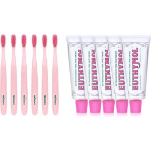 EUTHYMOL Whitening Toothpaste Pack of 5 and Whitening Toothbrush(Pink) Pack of 6 Stain Removal in 2 Weeks, Long-Lasting Freshness for Sensitive Gum & Teeth.Premium Soft Dual-Tension Bristles.