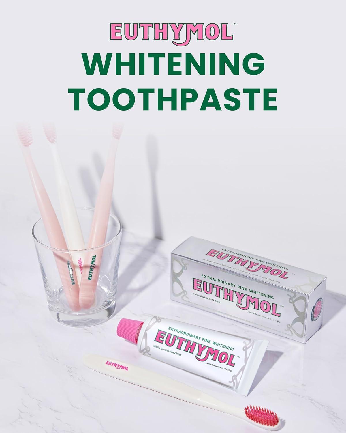 image:imageEUTHYMOL Whitening Toothpaste Pack of 3 and Whitening ToothbrushPink Pack of 6 Stain Removal in 2 Weeks LongLasting Freshness for Sensitive Gum amp TeethPremium Soft DualTension Bristles