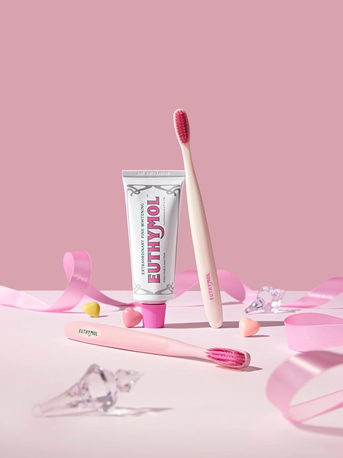 image:imageEUTHYMOL Whitening Toothpaste Pack of 3 and Whitening ToothbrushPink Pack of 6 Stain Removal in 2 Weeks LongLasting Freshness for Sensitive Gum amp TeethPremium Soft DualTension Bristles