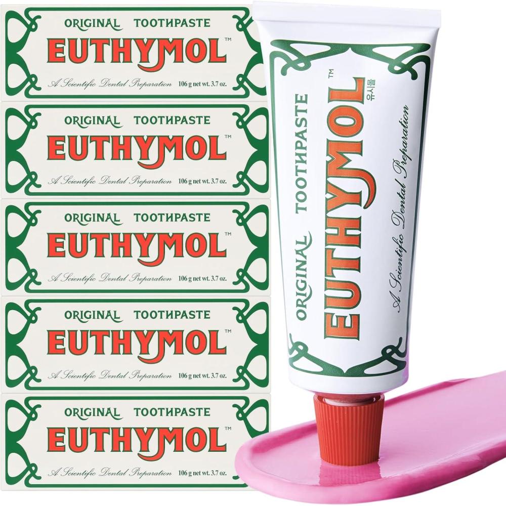 image:imageEUTHYMOL Original Pink Toothpaste 37fl oz3 Pack of 3 FluorideFree Toothpaste for Sensitive Teeth amp Gum Bad Breath Cavity Prevention 12Hour Long Lasting Freshness with Wintergreen37 Ounce Pack of 5