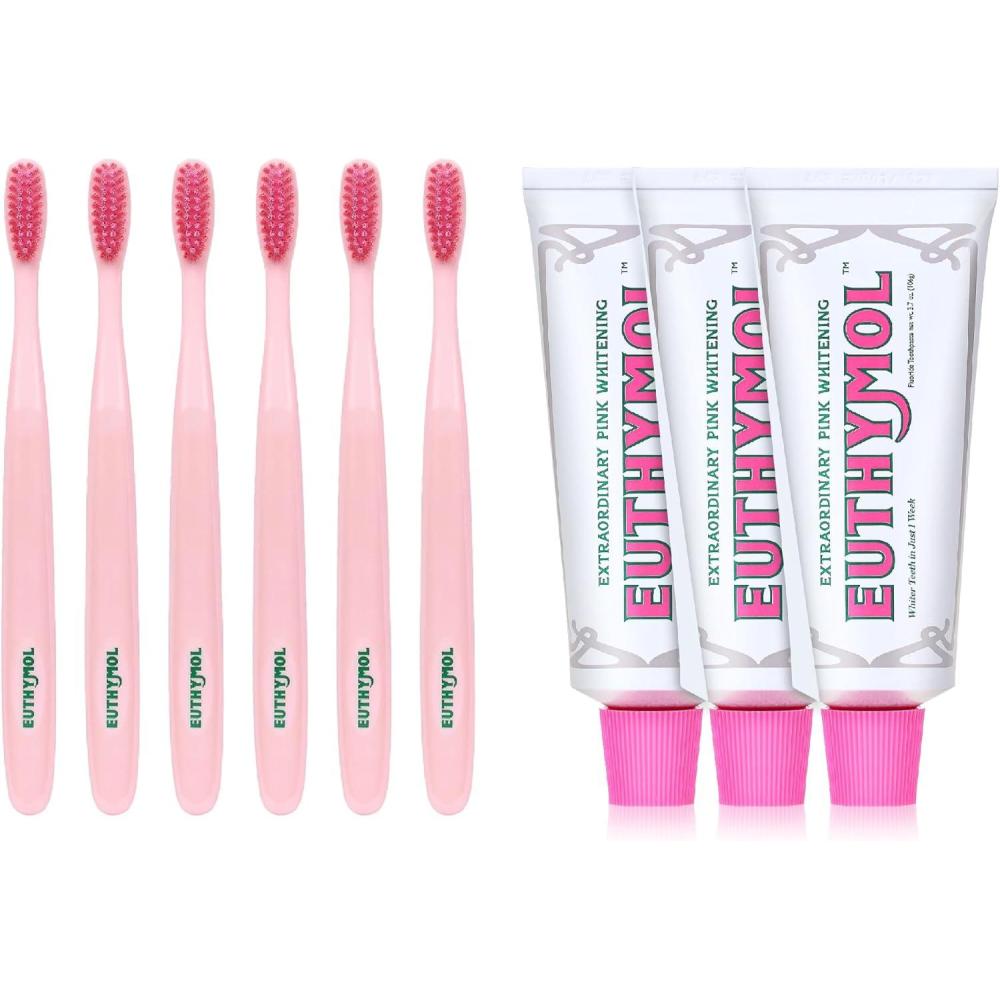 image:imageEUTHYMOL Whitening Toothpaste Pack of 3 and Whitening ToothbrushPink Pack of 6 Stain Removal in 2 Weeks LongLasting Freshness for Sensitive Gum amp TeethPremium Soft DualTension Bristles