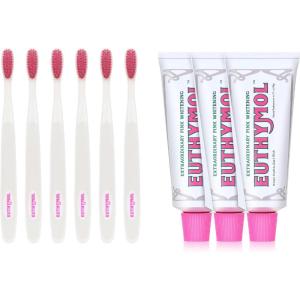 EUTHYMOL Whitening Toothpaste Pack of 3 and Whitening Toothbrush(White) Pack of 6 Stain Removal in 2 Weeks, Long-Lasting Freshness for Sensitive Gum & Teeth.Premium Soft Dual-Tension Bristles.