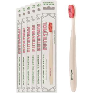 Euthymol Whitening Toothbrush (Pink, 6 Count) – Premium Soft Dual-Tension Bristles. Advanced Plaque Removal, Stain Reduction.(White)