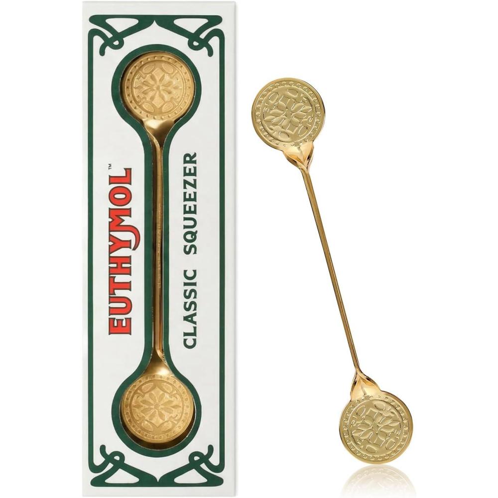 image:imageEUTHYMOL Classic Toothpaste Squeezer Gold  Luxury Metal Tube Roller Aesthetic Bathroom Accessory Vintage Gift for Euthymol Lovers Tube Squeezer Perfectly Compatible with Euthymol Toothpastes