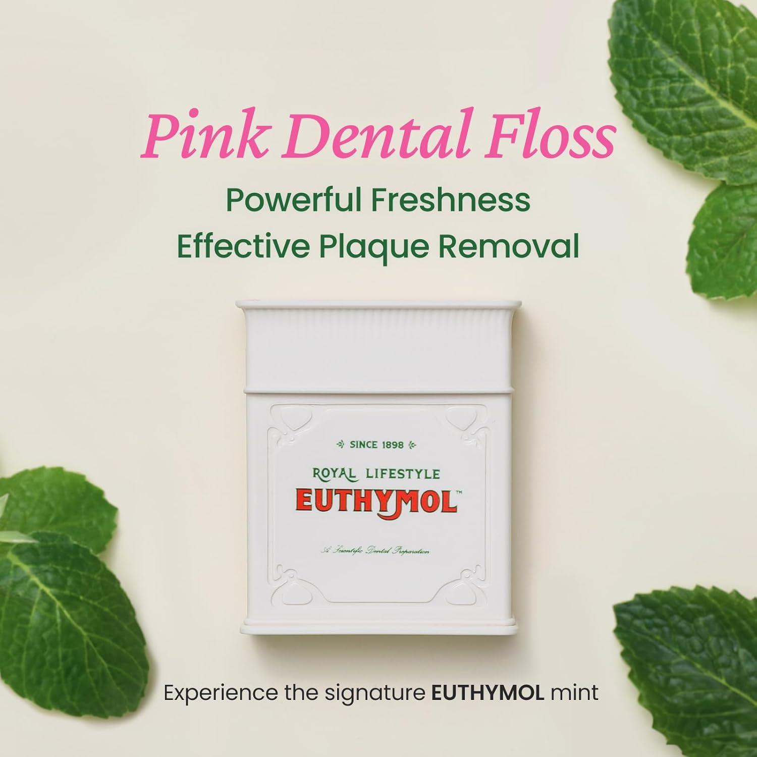 image:imageEUTHYMOL Pink Dental Floss 50m Plaque Removal Woven Floss with Fresh Mint amp Vegan Wax Coating Slim amp Tight Design Ideal Travel Floss