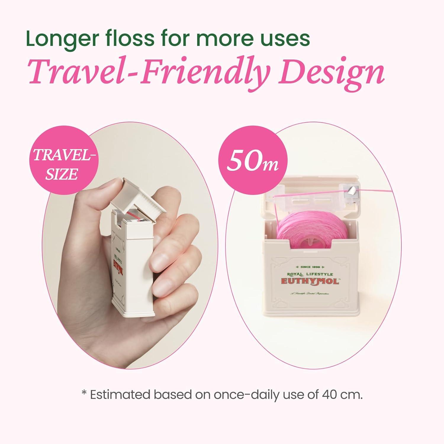 image:imageEUTHYMOL Pink Dental Floss 50m Plaque Removal Woven Floss with Fresh Mint amp Vegan Wax Coating Slim amp Tight Design Ideal Travel Floss