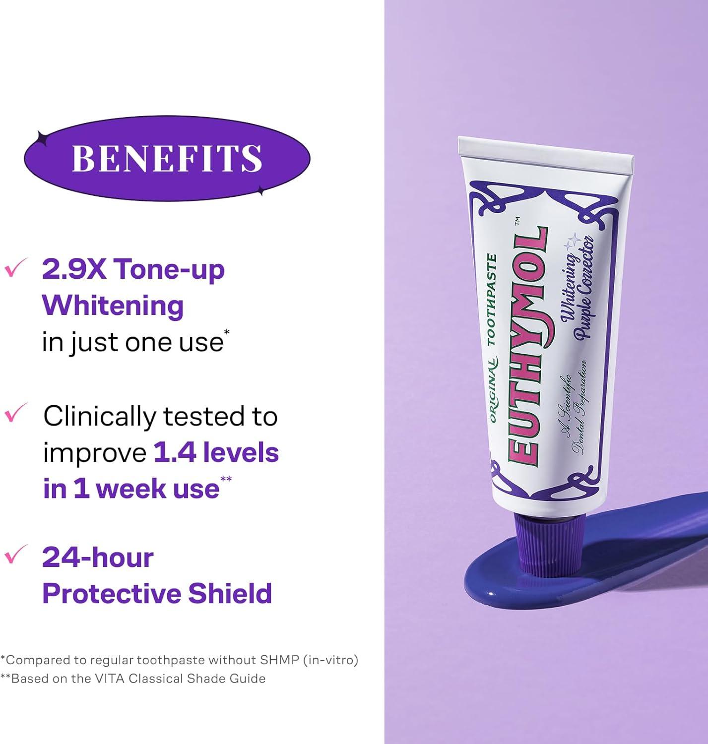 image:imageEUTHYMOL Purple Whitening Fresh Toothpaste Duo Bundle 37 oz Each Stain Removal Violet ToneUp for Yellow Teeth Cavity Protection Fresh Breath