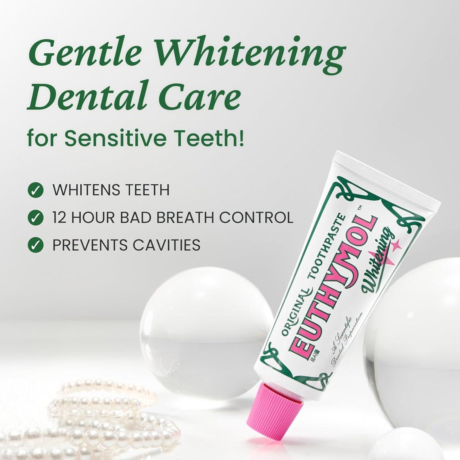 image:imageEUTHYMOL Whitening Toothpaste 37fl oz2 Pack of 2 Stain Removal in 2 Weeks LongLasting Freshness for Sensitive Gum amp Teeth Bad Breath Cavity Prevention Recyclable Aluminum TubePack of 1