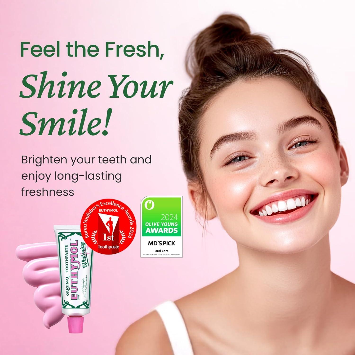 image:imageEUTHYMOL Whitening Toothpaste 37fl oz2 Pack of 2 Stain Removal in 2 Weeks LongLasting Freshness for Sensitive Gum amp Teeth Bad Breath Cavity Prevention Recyclable Aluminum TubePack of 1