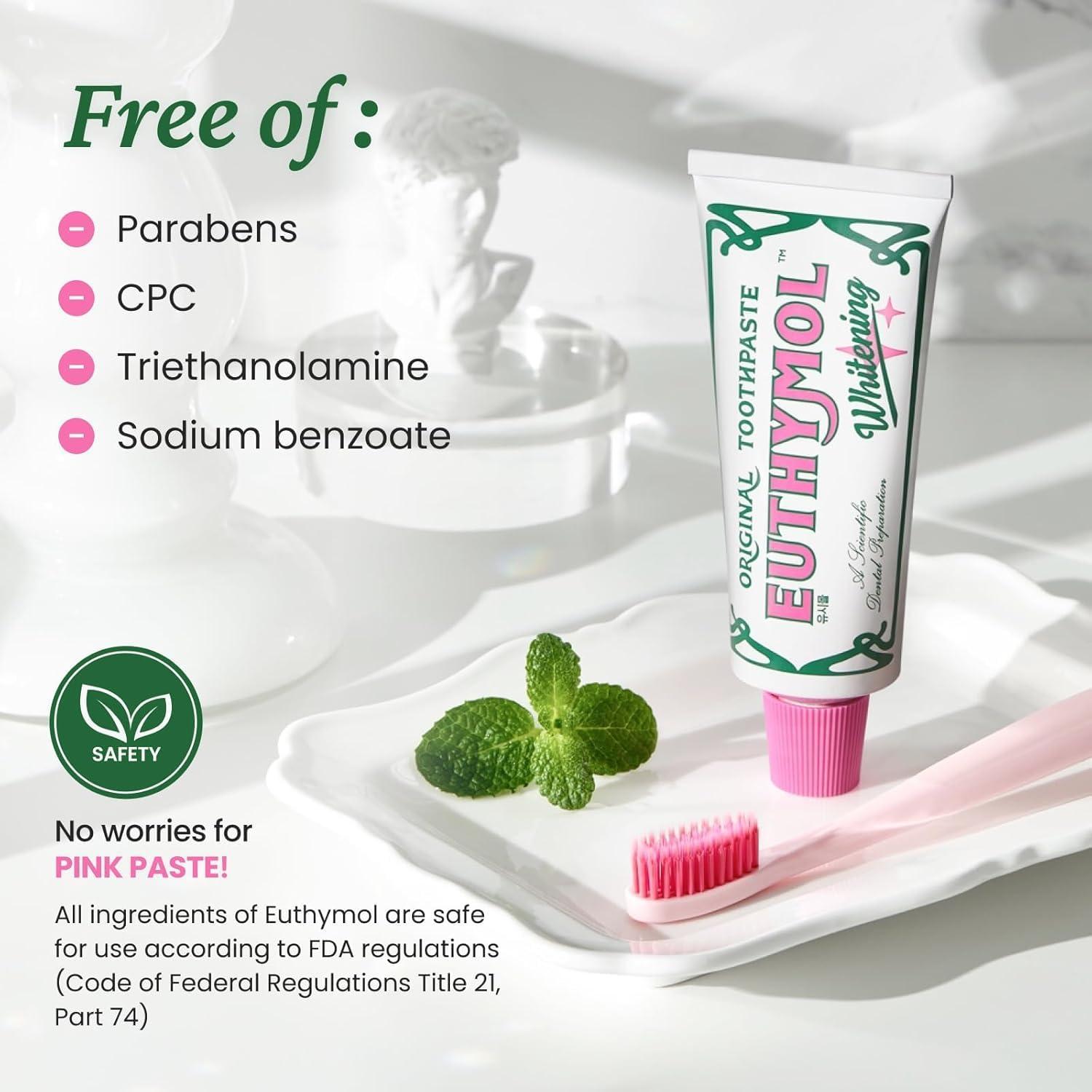 image:imageEUTHYMOL Whitening Toothpaste 37fl oz2 Pack of 2 Stain Removal in 2 Weeks LongLasting Freshness for Sensitive Gum amp Teeth Bad Breath Cavity Prevention Recyclable Aluminum TubePack of 1