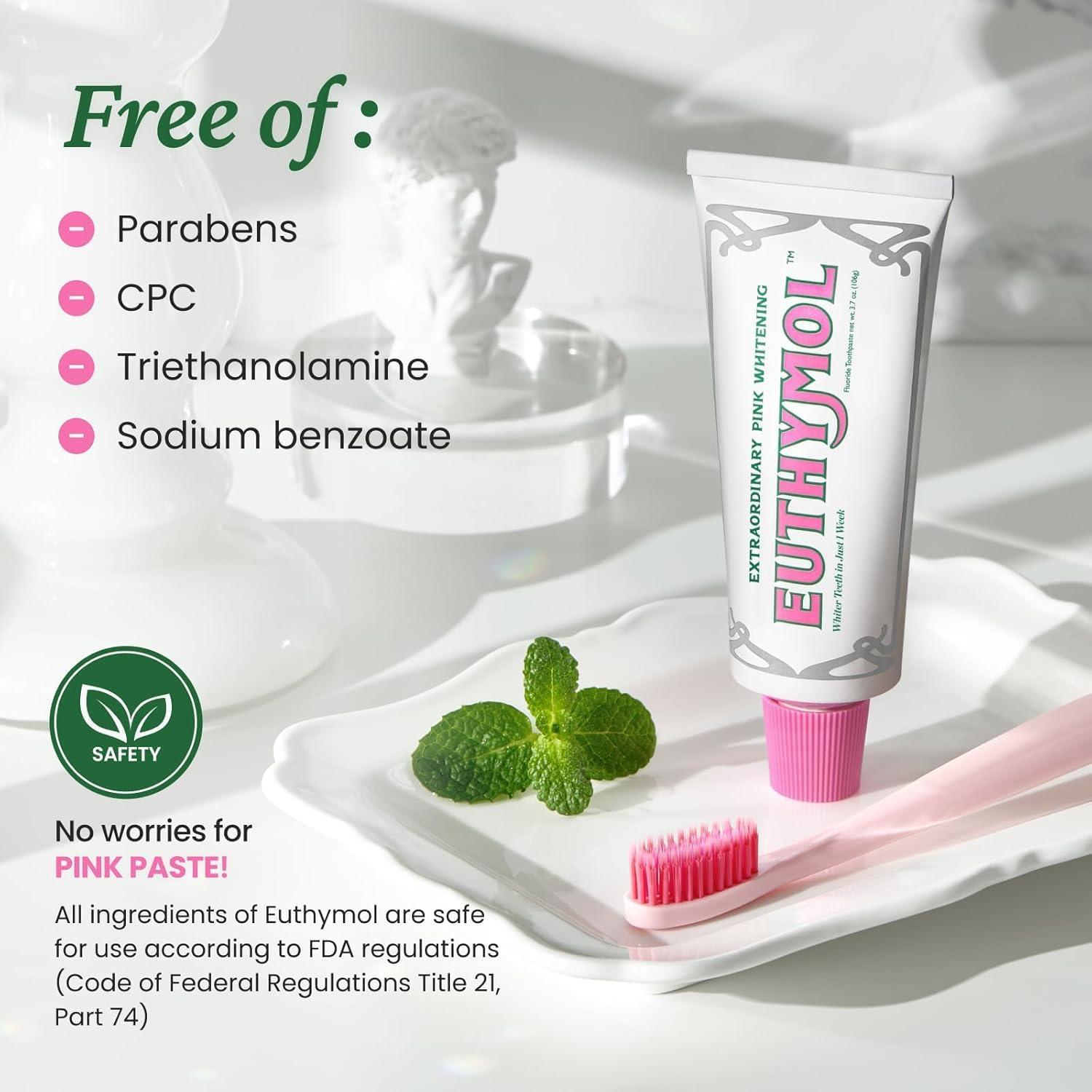 image:imageEUTHYMOL Whitening Toothpaste 37fl oz2 Pack of 2 Stain Removal in 2 Weeks LongLasting Freshness for Sensitive Gum amp Teeth Bad Breath Cavity Prevention Recyclable Aluminum TubePack of 2