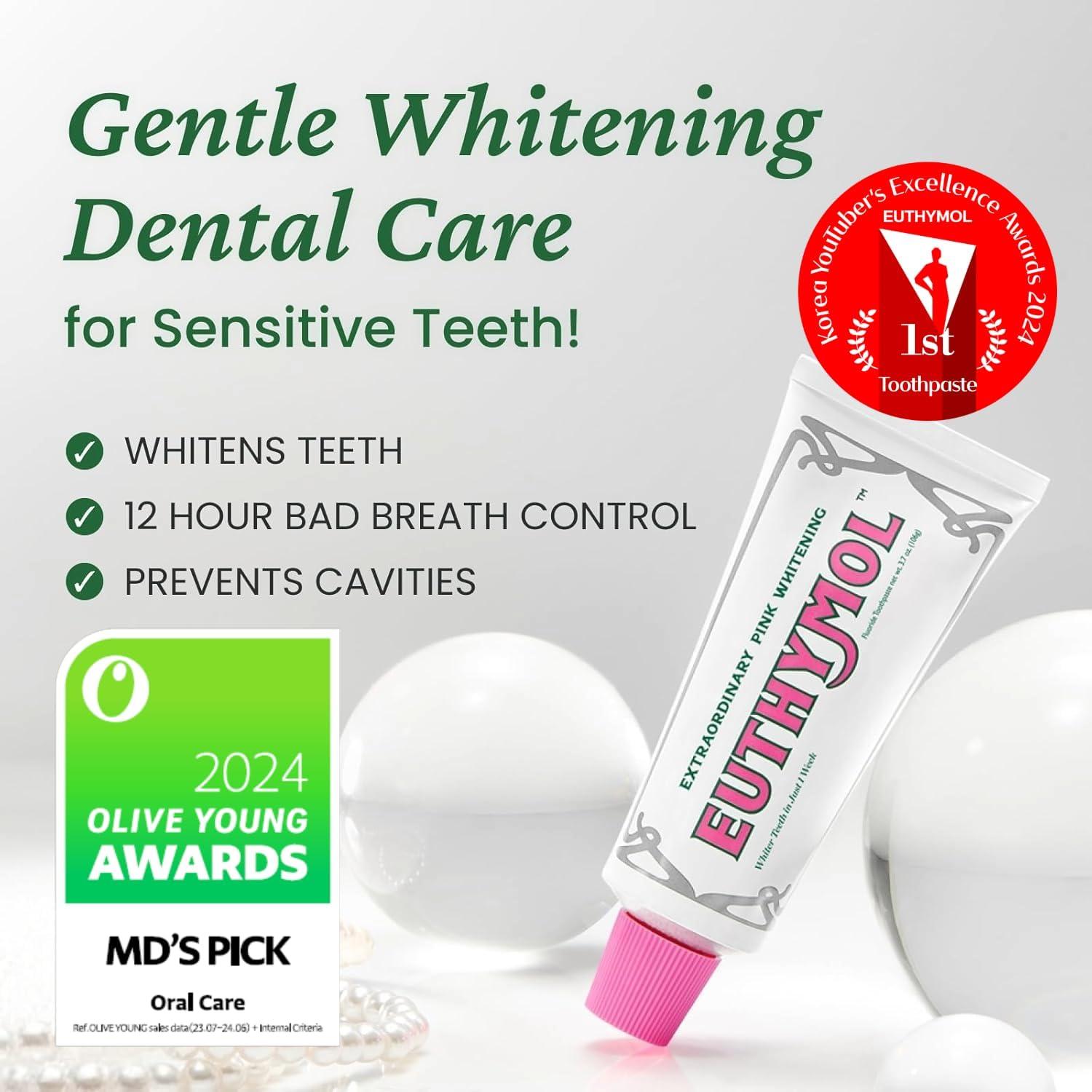 image:imageEUTHYMOL Whitening Toothpaste 37fl oz2 Pack of 2 Stain Removal in 2 Weeks LongLasting Freshness for Sensitive Gum amp Teeth Bad Breath Cavity Prevention Recyclable Aluminum TubePack of 2